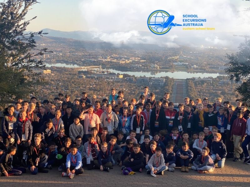 Students on a Canberra educational excursion enjoying panoramic city views with School Excursions Australia.