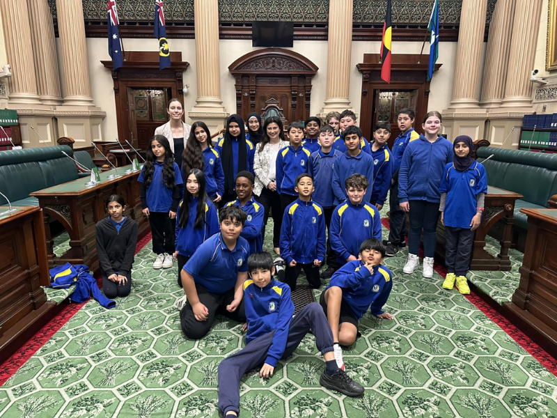 Students exploring Parliament House chambers during a Parliament House school excursion Canberra focused on civics learning